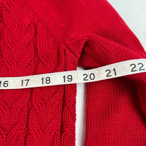 Lands End women’s Drifter Red Cable Knit Sweater Size M petite (10-12) Crew Neck - Picture 8 of 10